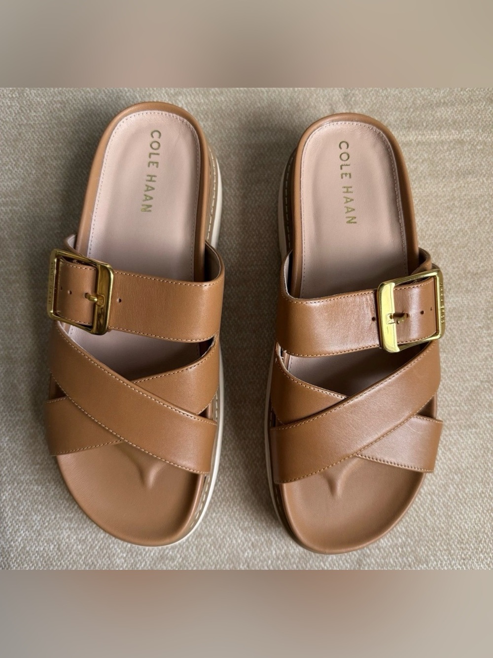 Cole Haan Tan Leather Buckle Slide Sandals size 7.5 new